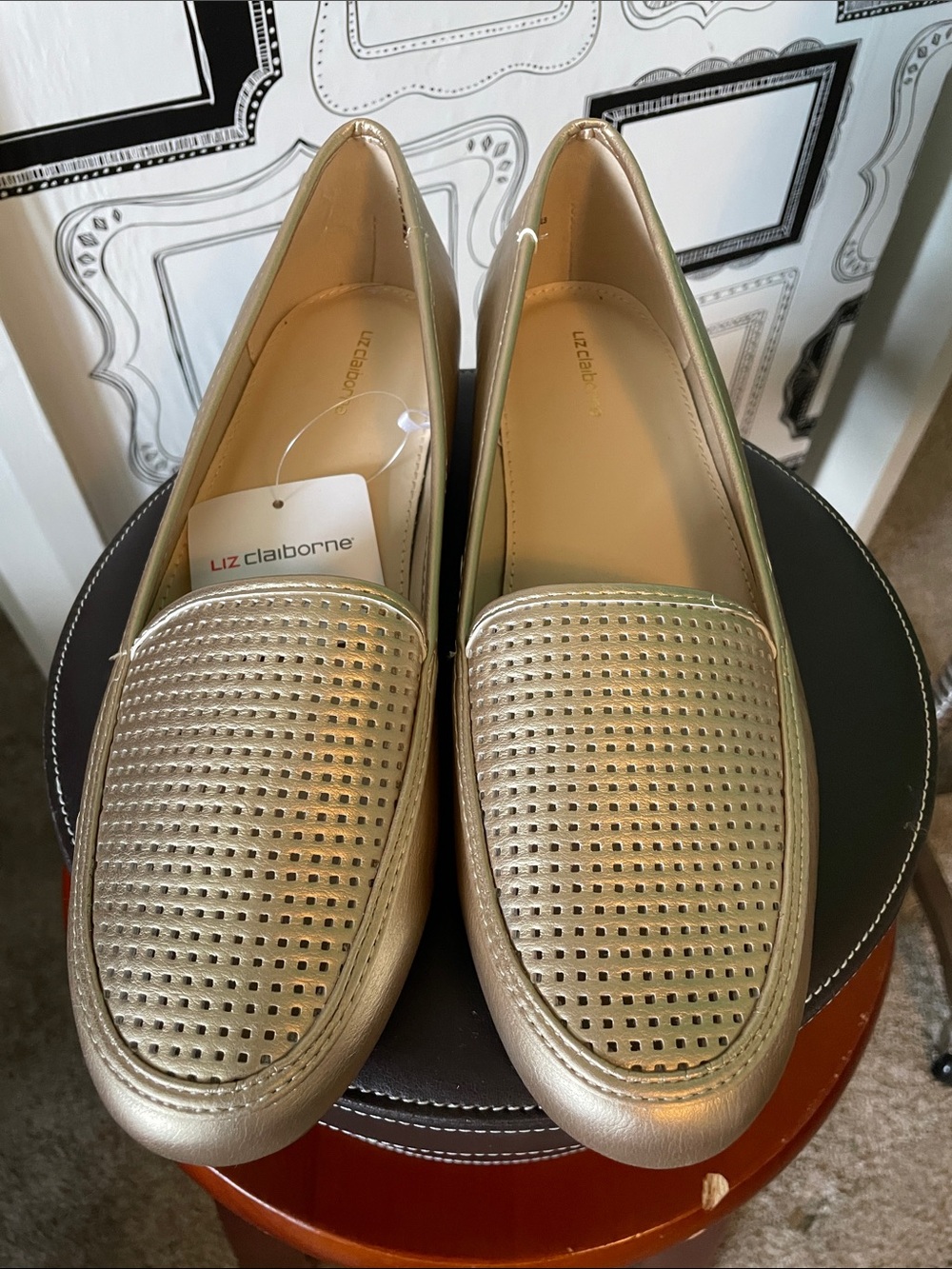 Liz Claiborne Metallic Gold Perforated Slip-On Loafers